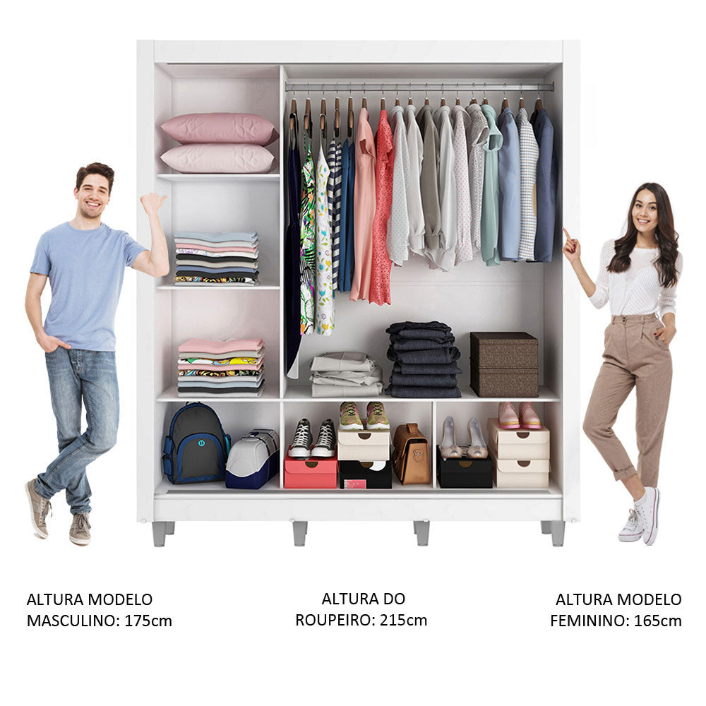 Clóset Matrimonial Mónaco 3 Puertas Correderas con Patas Blanco/Marrón