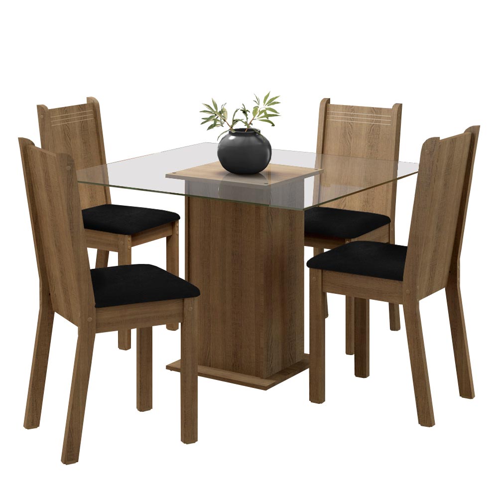 Juego de Comedor Mesa con Encimera de Vidrio 4 Sillas Marrón/Negro Maya