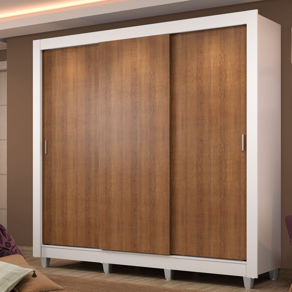 Clóset Matrimonial Lyon Plus 3 Puertas Correderas 4 Cajones con Patas Blanco/Marrón