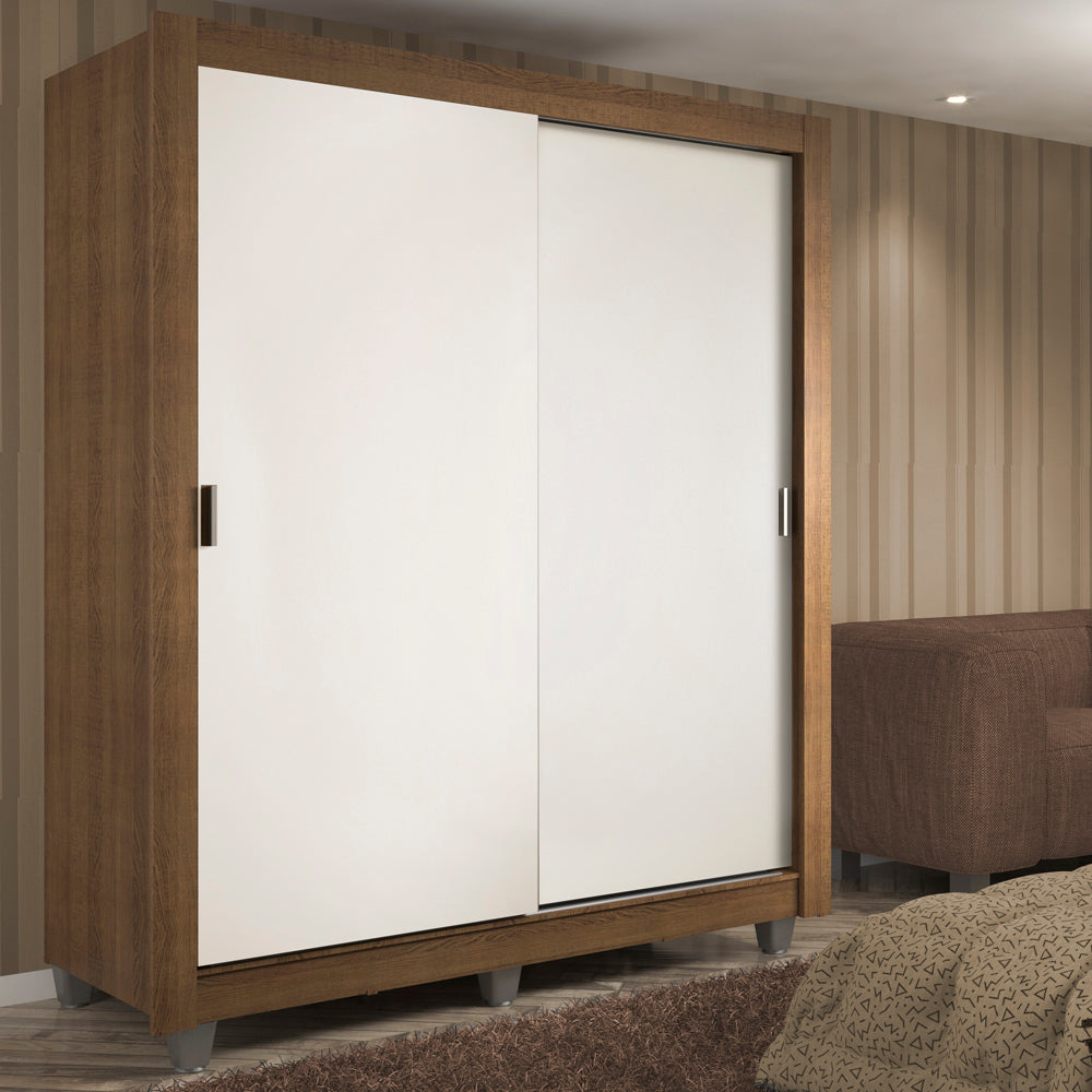 Clóset Soltero Dallas 2 Puertas Corredizas 2 Cajones con Patas Marrón/Blanco