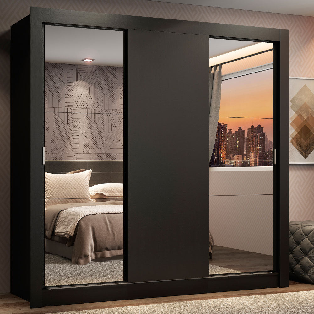 Clóset Matrimonial Lyon 3 Puertas Correderas con Espejos 2 Cajones Negro