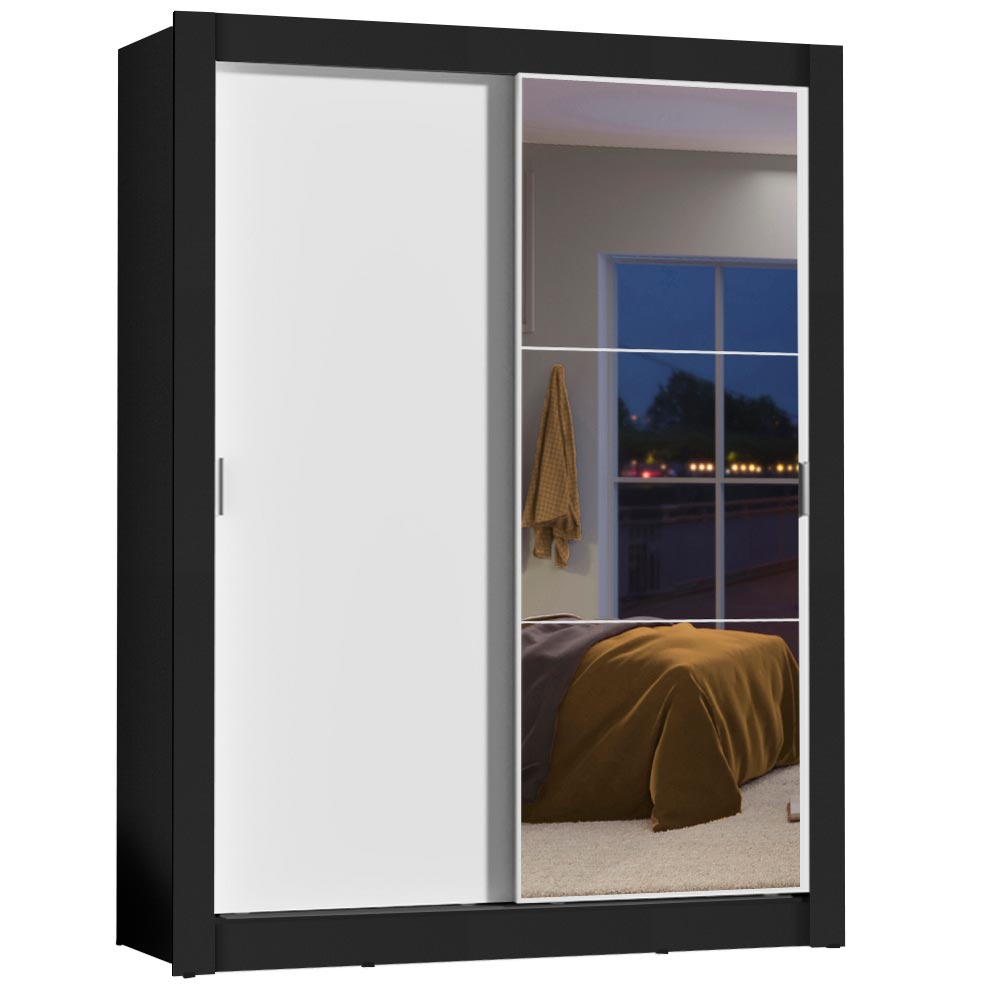 Clóset Soltero Dallas 2 Puertas Correderas con Espejo 2 Cajones Negro/Blanco