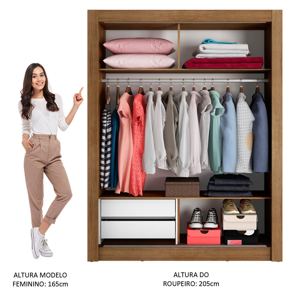 Clóset Soltero Dallas 2 Puertas Corredizas 2 Cajones Marrón/Blanco
