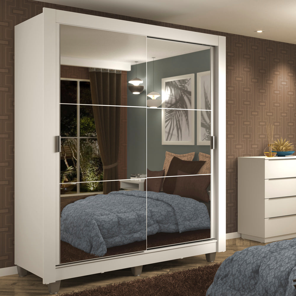 Clóset Soltero Dallas 2 Puertas Correderas con Espejo 2 Cajones con Patas Blanco