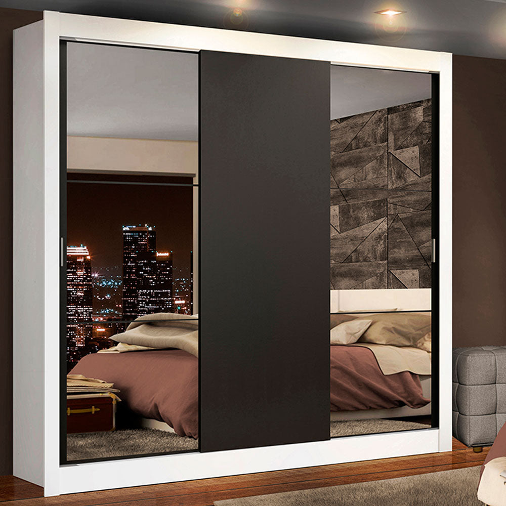 Clóset Matrimonial Lyon Plus 3 Puertas Correderas con Espejos 4 Cajones Blanco/Negro