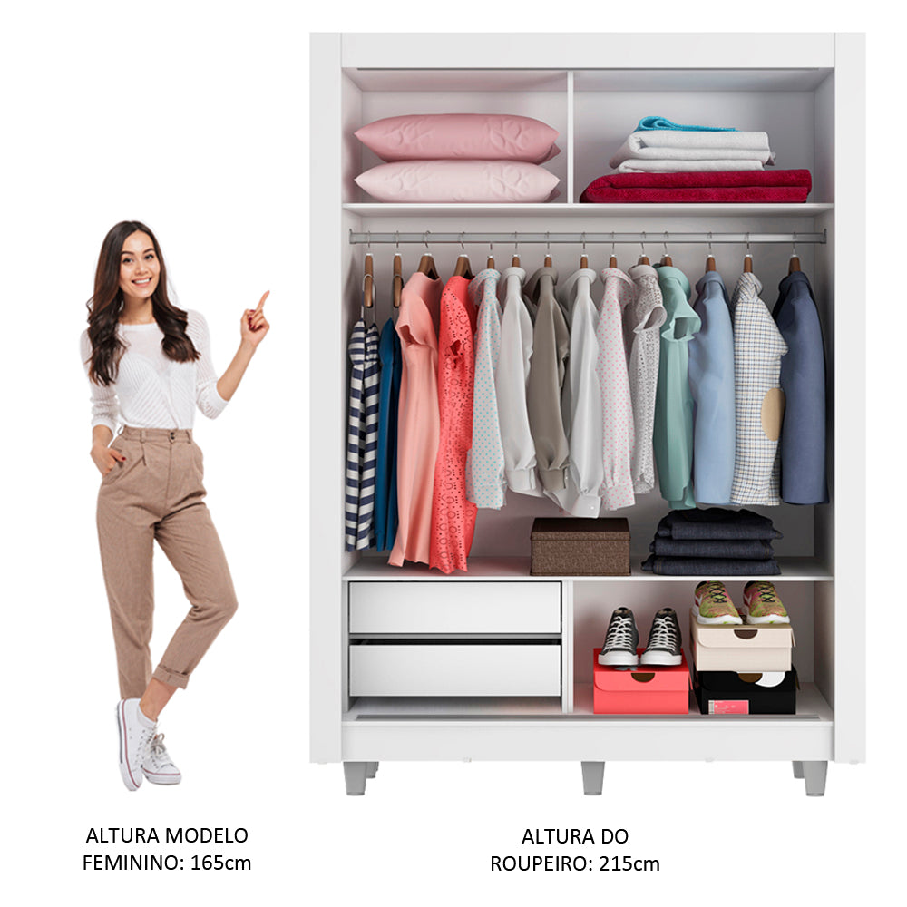 Clóset Soltero Dallas 2 Puertas Correderas 2 Cajones con Patas Blanco