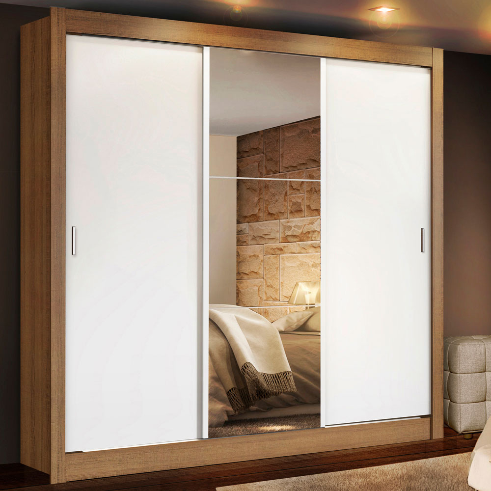 Clóset Matrimonial Lyon 3 Puertas Correderas con Espejo 2 Cajones Marrón/Blanco