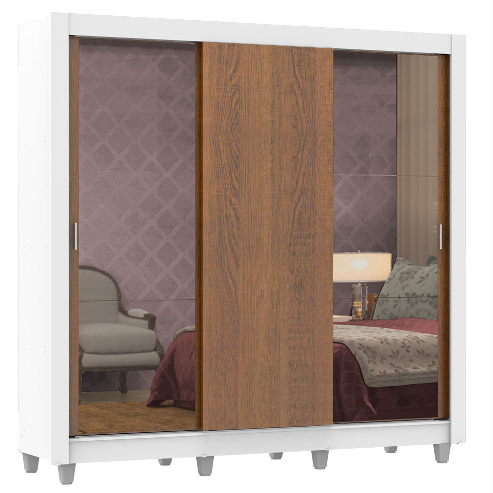 Clóset Matrimonial Lyon 3 Puertas Correderas con Espejos 2 Cajones con Patas Blanco/Marrón
