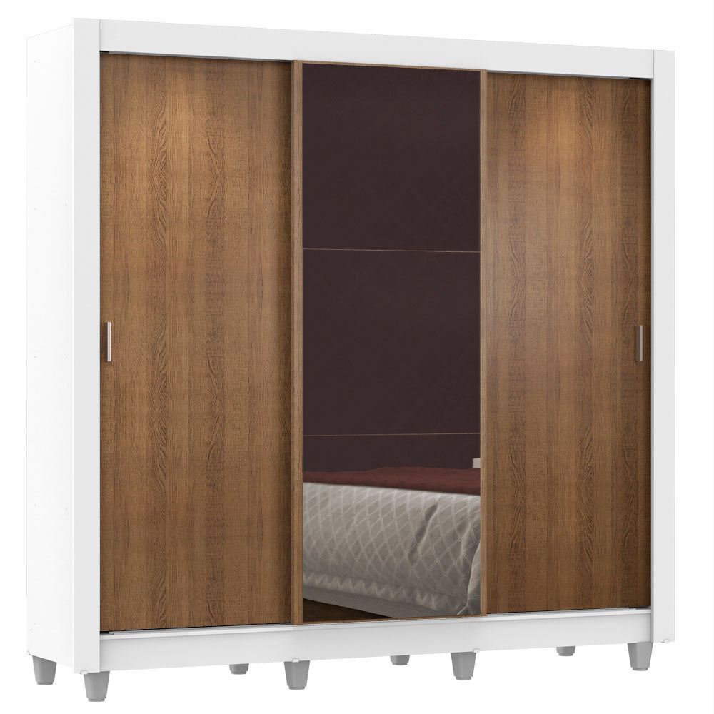 Clóset Matrimonial Lyon 3 Puertas Correderas con Espejo 2 Cajones con Patas Blanco/Marrón
