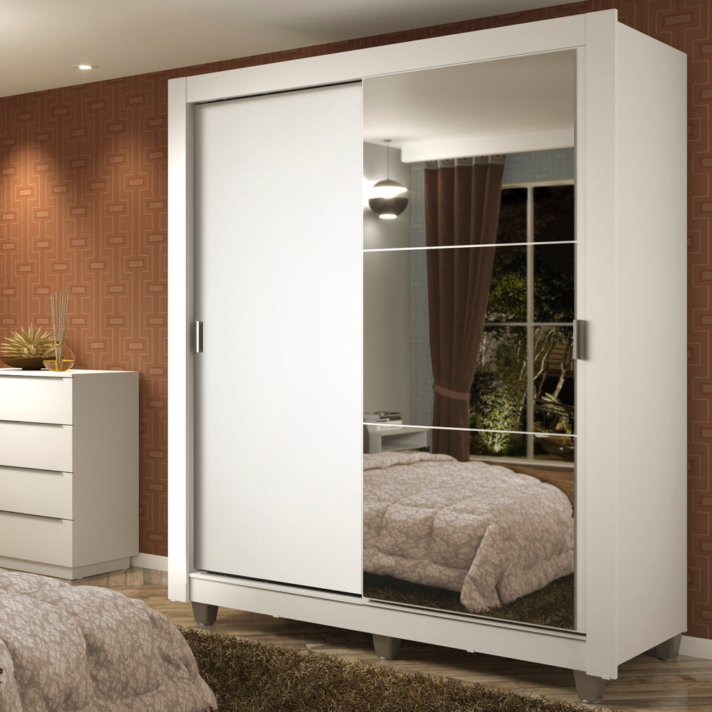 Clóset Soltero Dallas Plus 2 Puertas Correderas con Espejo 4 Cajones con Patas Blanco