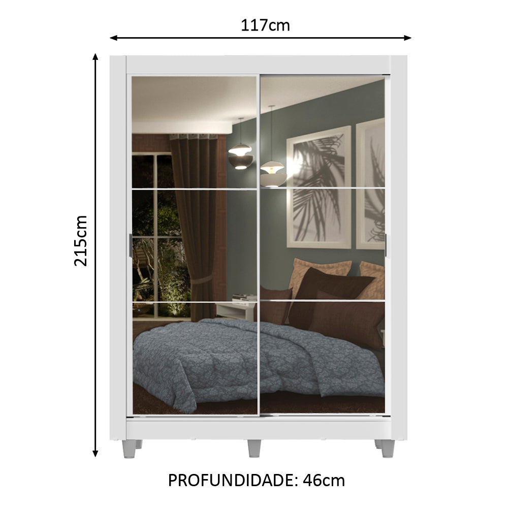 Clóset Soltero Dallas 2 Puertas Correderas con Espejo 2 Cajones con Patas Blanco