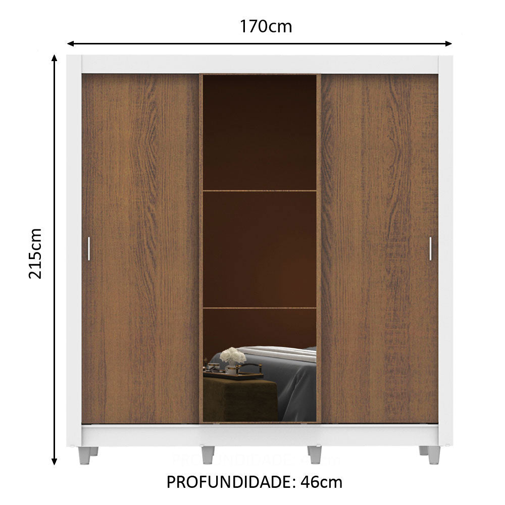 Clóset Matrimonial Mónaco 3 Puertas Correderas con Espejo con Patas Blanco/Marrón