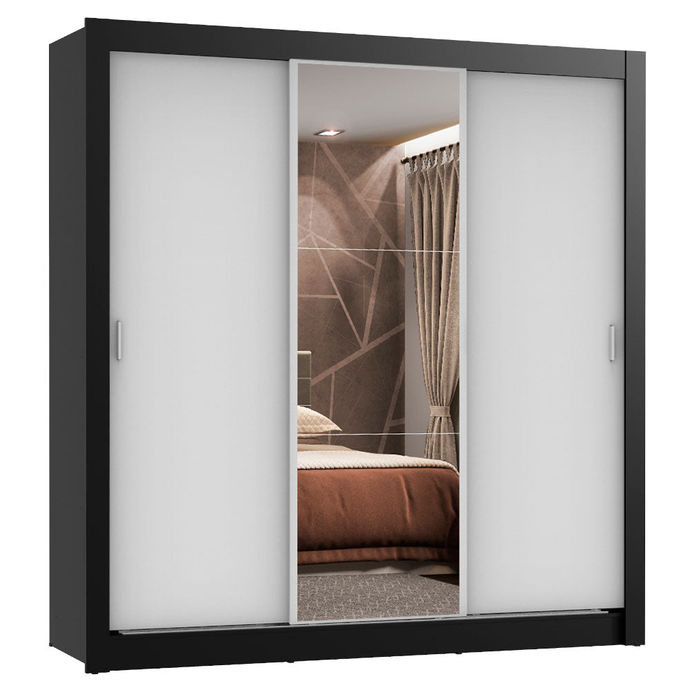 Clóset Matrimonial Lyon Plus 3 Puertas Correderas con Espejo 4 Cajones Negro/Blanco