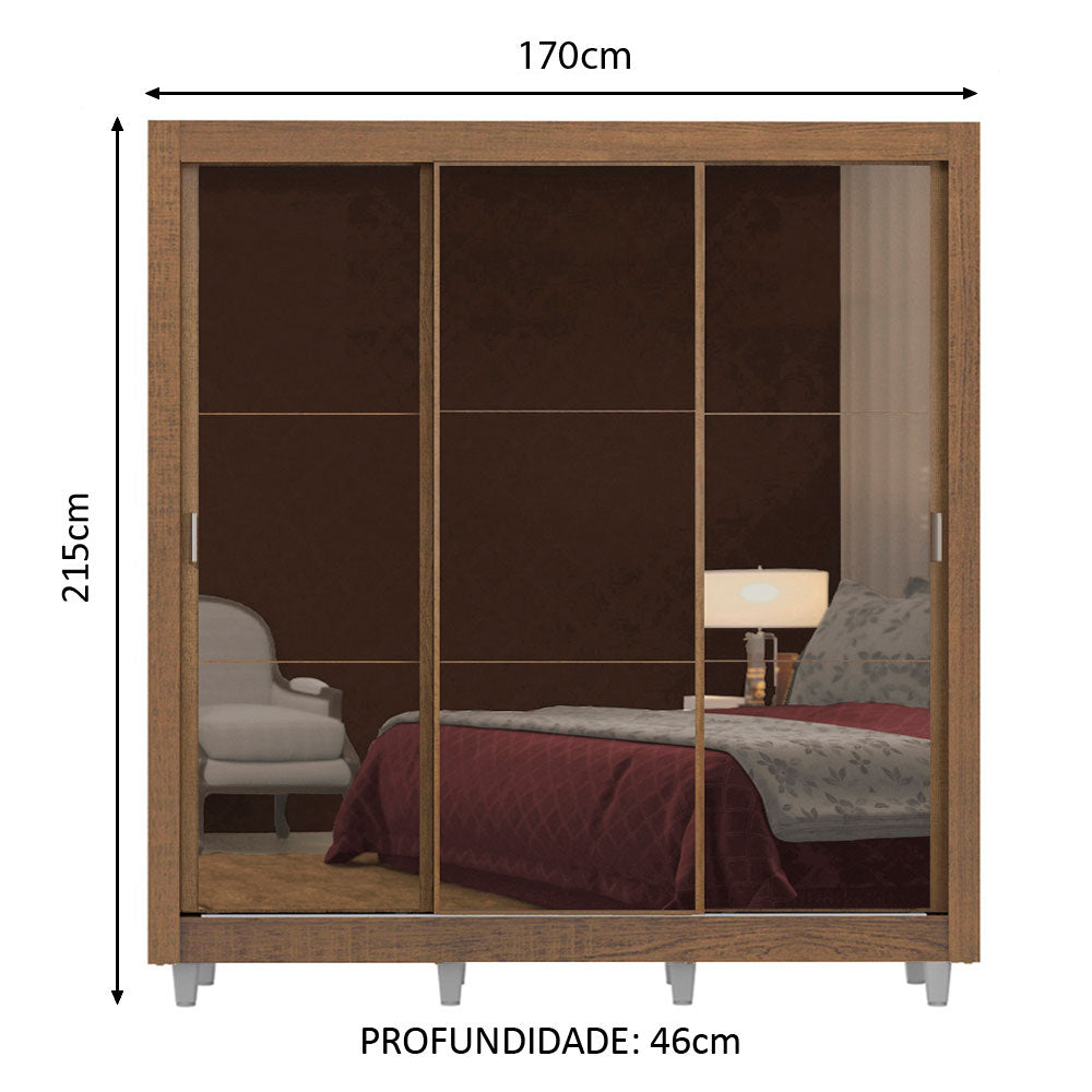 Clóset Matrimonial Lyon 3 Puertas Correderas con Espejo 2 Cajones con Patas Marrón
