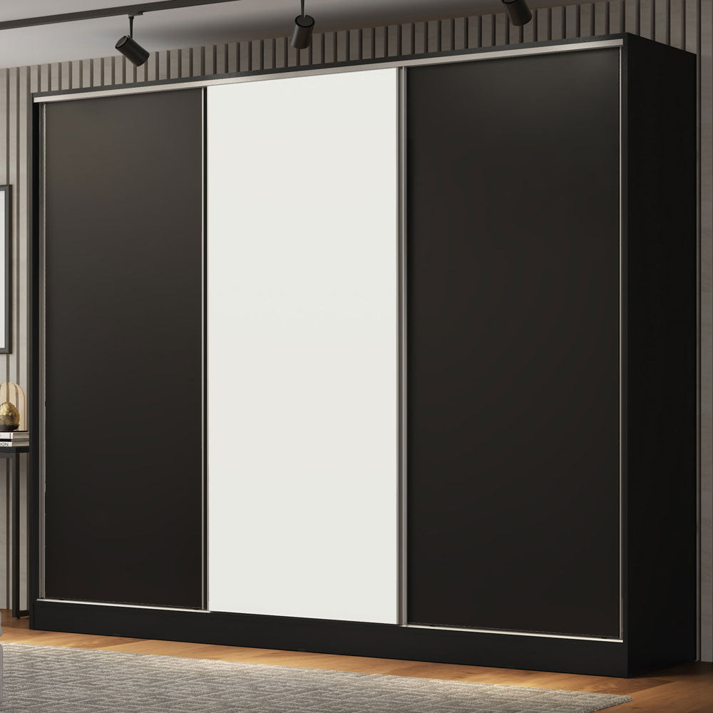 Clóset Matrimonial 100% MDF Royale 3 Puertas Corredizas Negro/Negro/Blanco