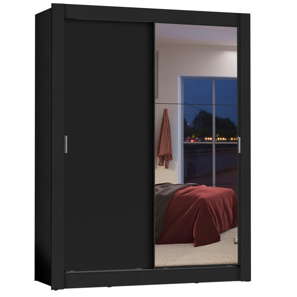 Clóset Soltero Dallas 2 Puertas Correderas con Espejo 2 Cajones Negro