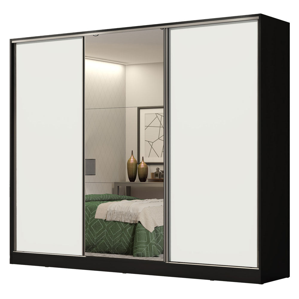 Clóset Matrimonial 100% MDF Royale 3 Puertas Corredizas con Espejo Negro/Blanco