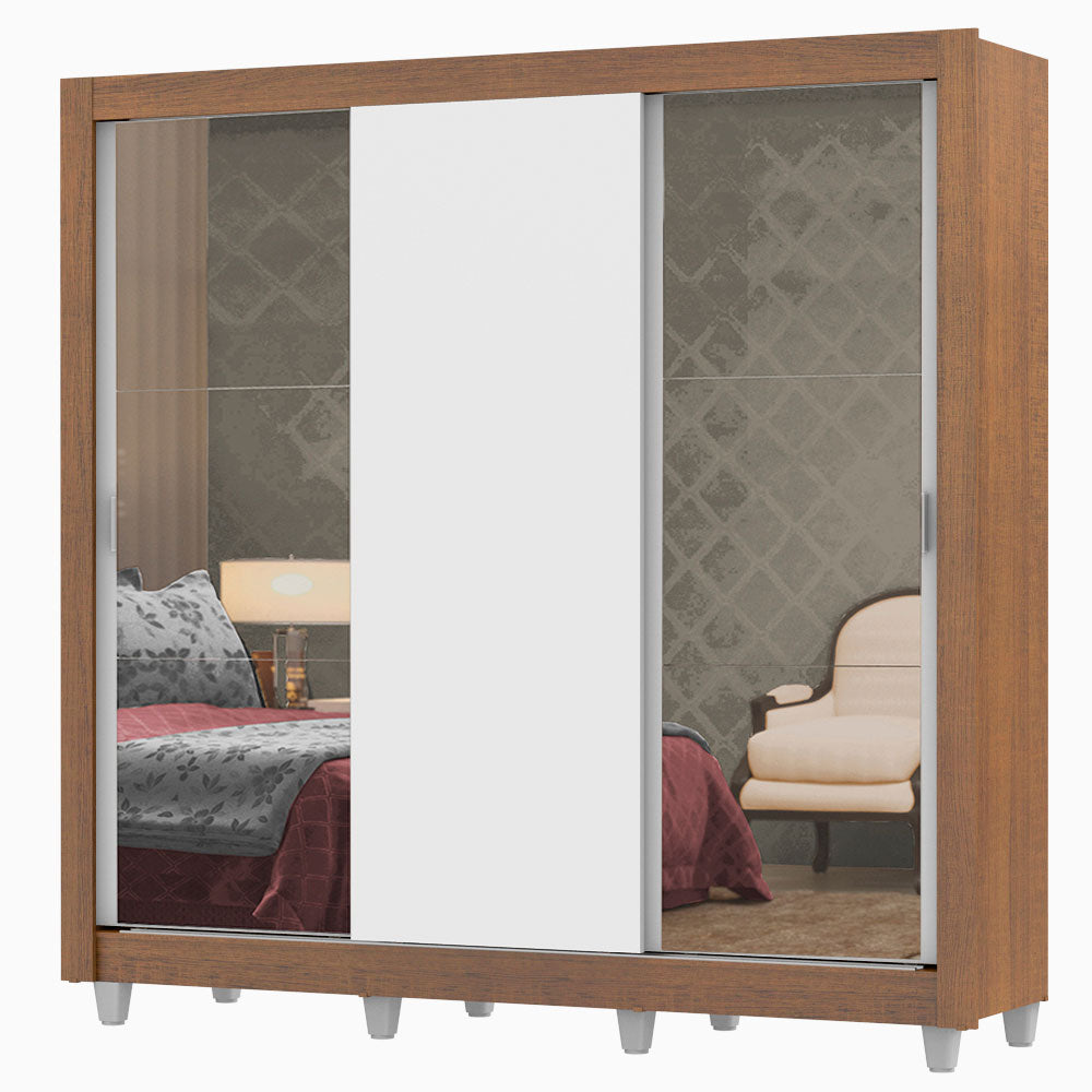 Clóset Matrimonial Lyon Plus 3 Puertas Correderas con Espejos 4 Cajones con Patas Marrón/Blanco