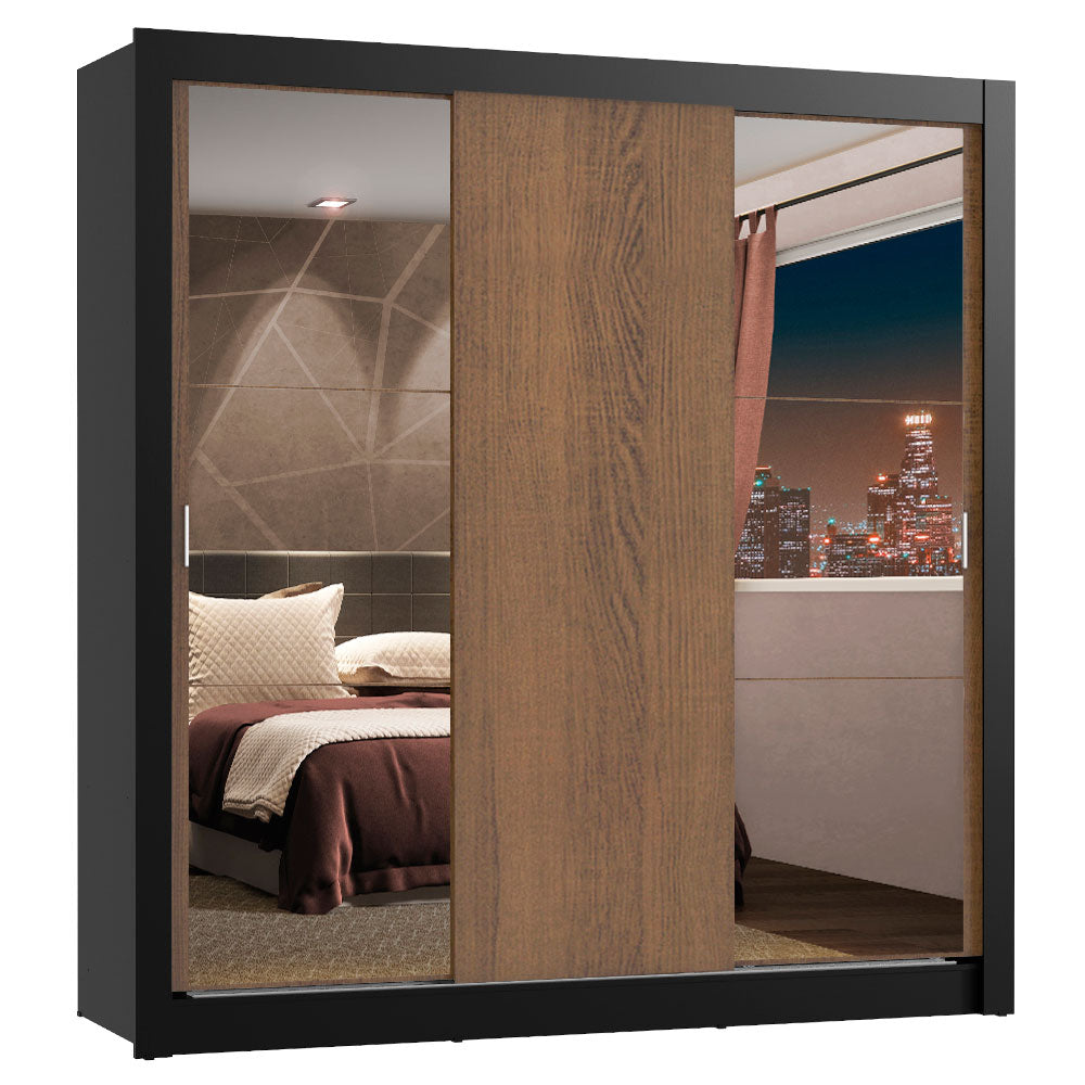 Clóset Matrimonial Lyon Plus 3 Puertas Correderas con Espejos 4 Cajones Marrón/Negro