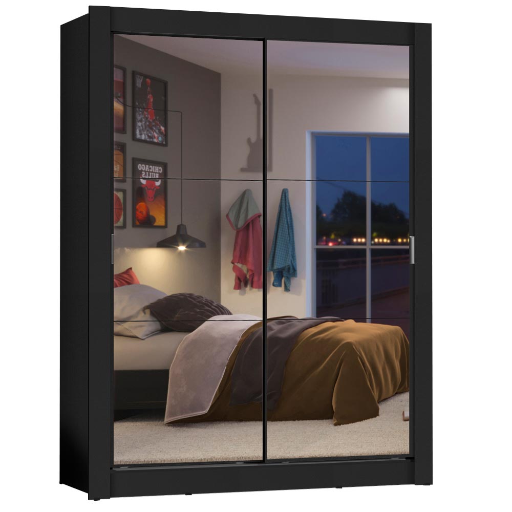 Clóset Soltero Dallas 2 Puertas Correderas de Espejo 2 Cajones Negro