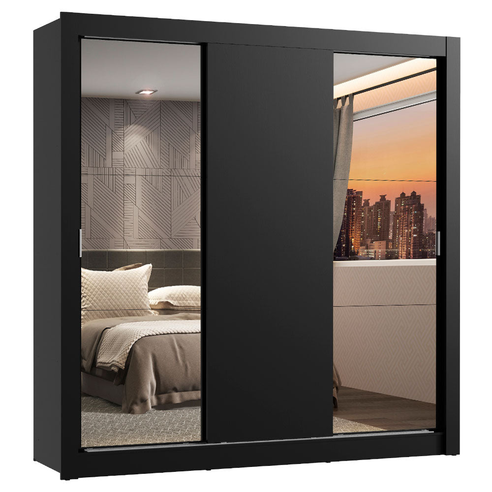 Clóset Matrimonial Lyon 3 Puertas Correderas con Espejos 2 Cajones Negro