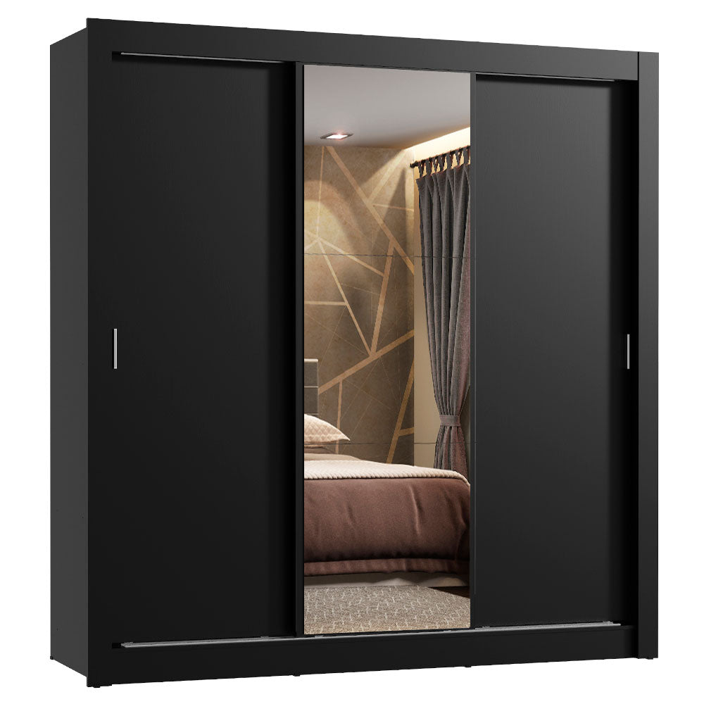 Clóset Matrimonial Lyon Plus 3 Puertas Correderas con Espejos 4 Cajones Negro