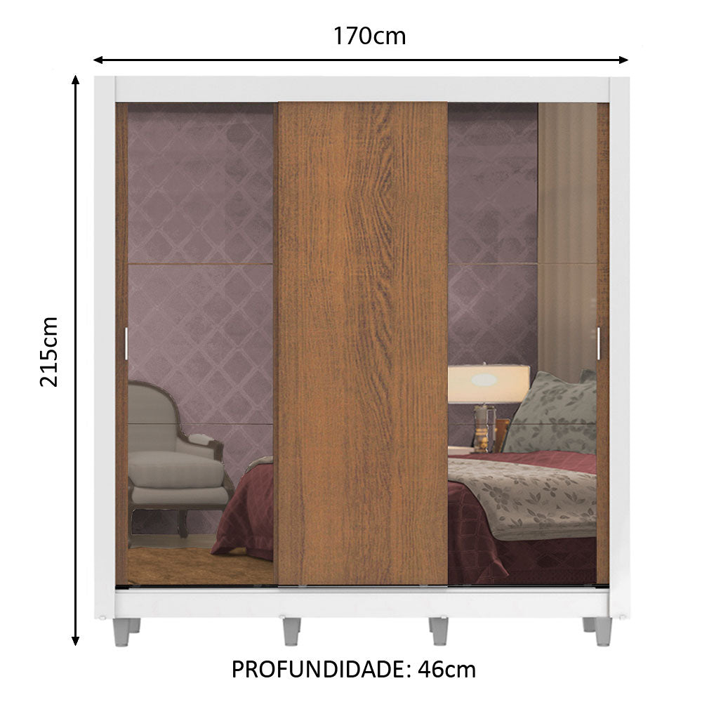 Clóset Matrimonial Lyon 3 Puertas Correderas con Espejos 2 Cajones con Patas Blanco/Marrón