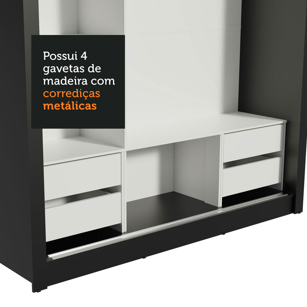 Clóset Matrimonial Lyon Plus 3 Puertas Correderas 4 Cajones Negro/Blanco