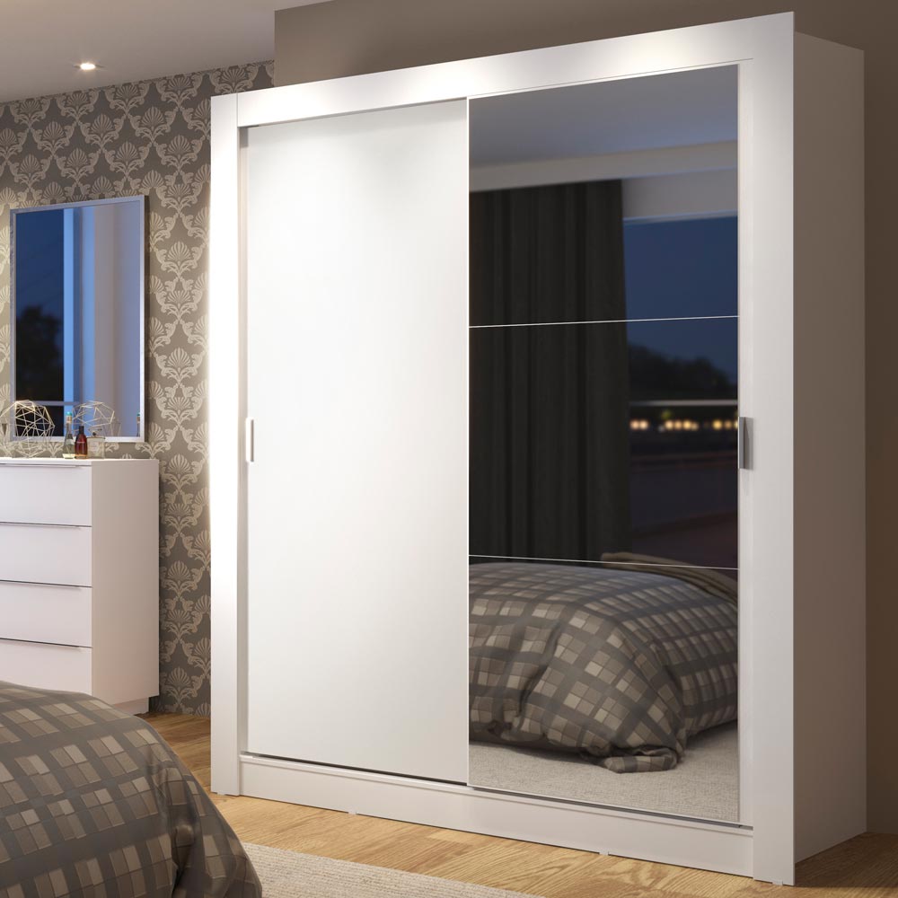 Clóset Soltero Dallas Plus 2 Puertas Correderas con Espejo 4 Cajones Blanco