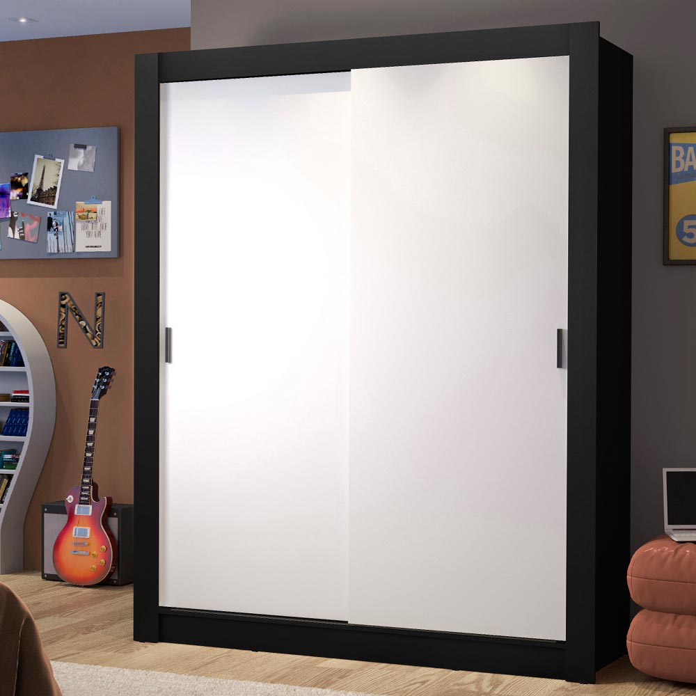 Clóset Soltero Dallas 2 Puertas Correderas 2 Cajones Negro/Blanco