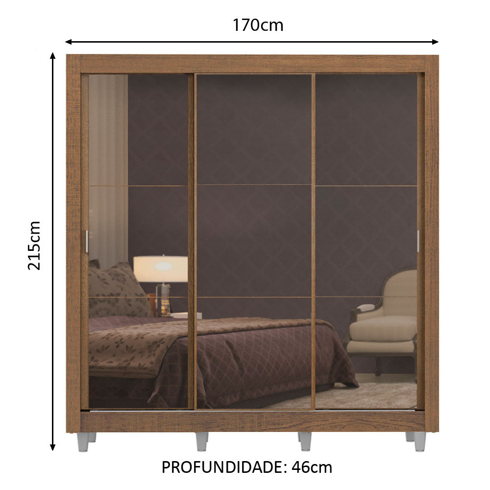 Clóset Matrimonial Lyon Plus 3 Puertas Correderas de Espejo 4 Cajones con Patas Marrón