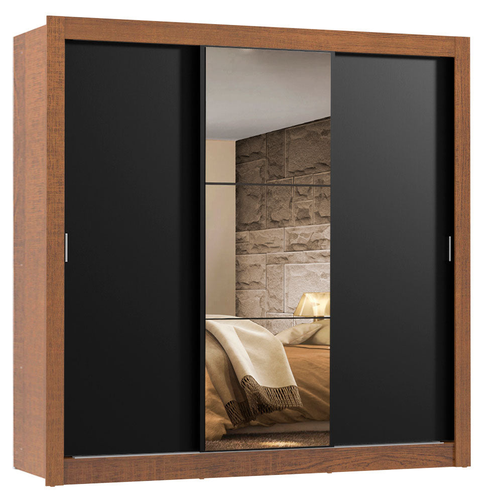 Clóset Matrimonial Lyon 3 Puertas Correderas con Espejo 2 Cajones Marrón/Negro