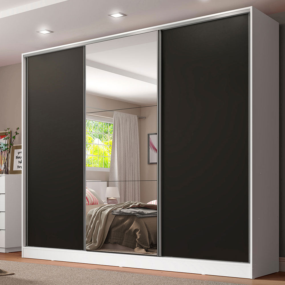 Clóset Matrimonial 100% MDF Royale 3 Puertas Corredizas con Espejo Blanco/Negro