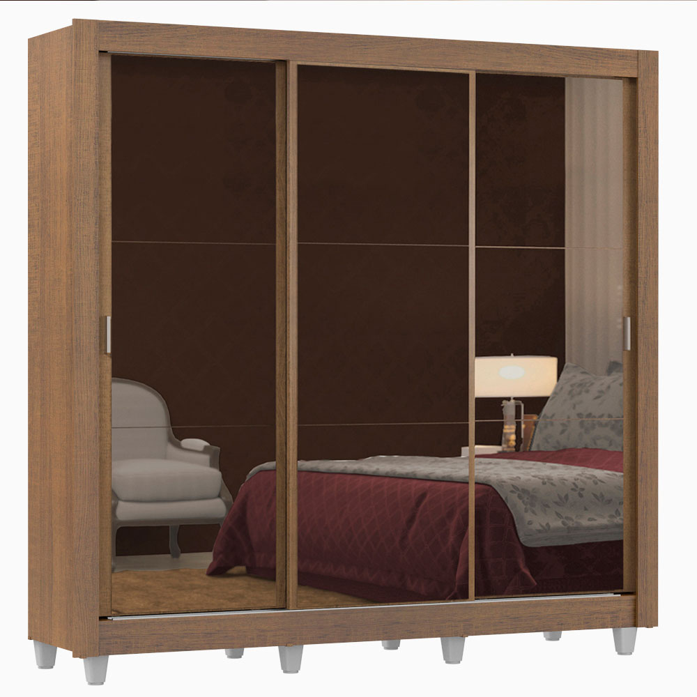 Clóset Matrimonial Lyon 3 Puertas Correderas con Espejo 2 Cajones con Patas Marrón
