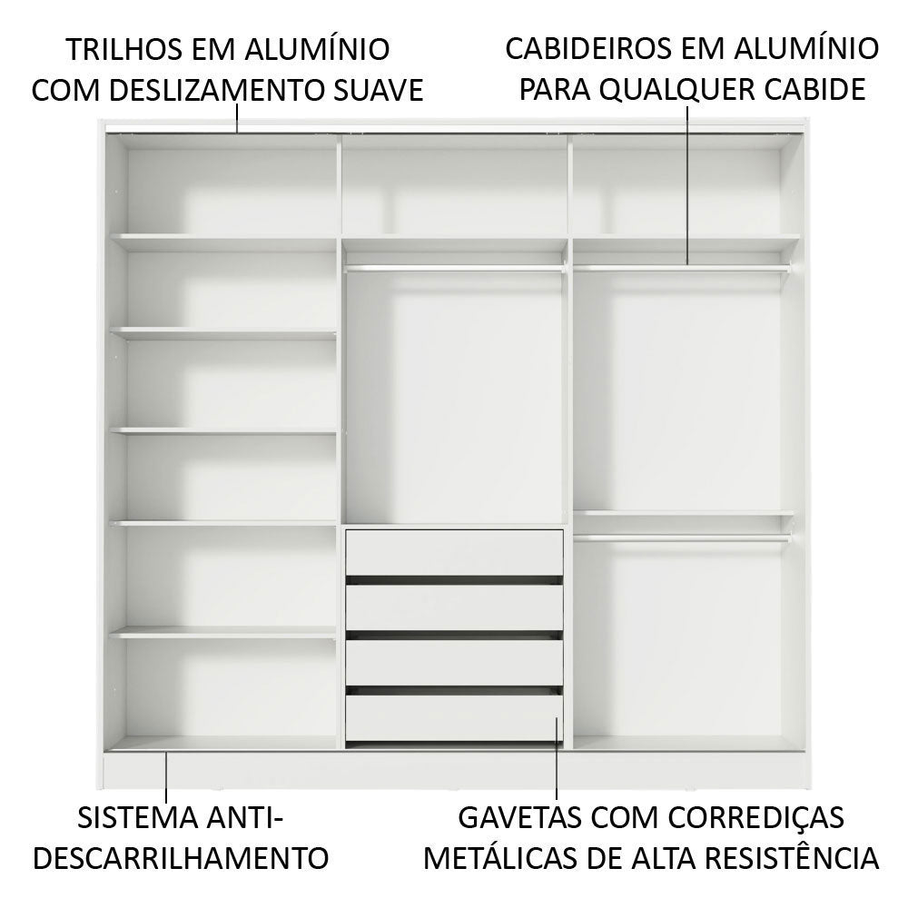 Clóset Matrimonial 100% MDF Royale 3 Puertas Corredizas con Espejo Blanco/Negro