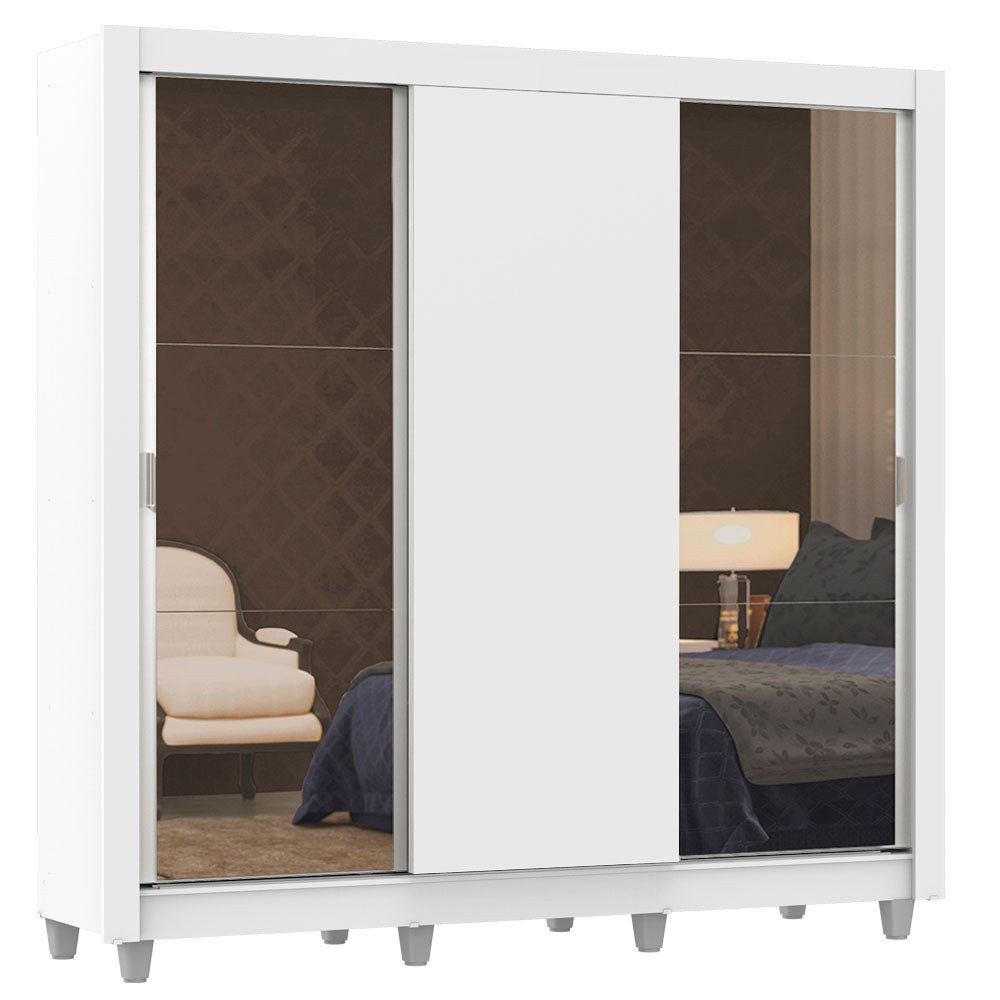 Clóset Matrimonial Lyon 3 Puertas Correderas con Espejos 2 Cajones con Patas Blanco