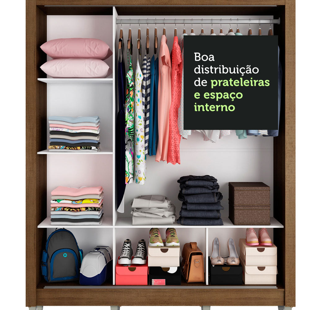 Clóset Matrimonial Mónaco 3 Puertas Correderas con Patas Marrón