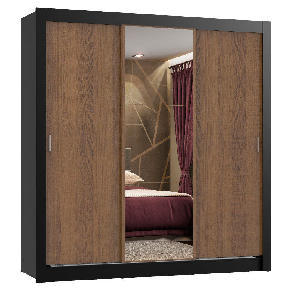 Clóset Matrimonial Lyon Plus 3 Puertas Correderas con Espejo 4 Cajones Negro/Marrón