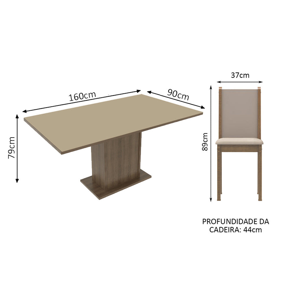 Conjunto Comedor Ohana Mesa Encimera de Madera con 6 Sillas Marrón/Crema/Sintético Beige