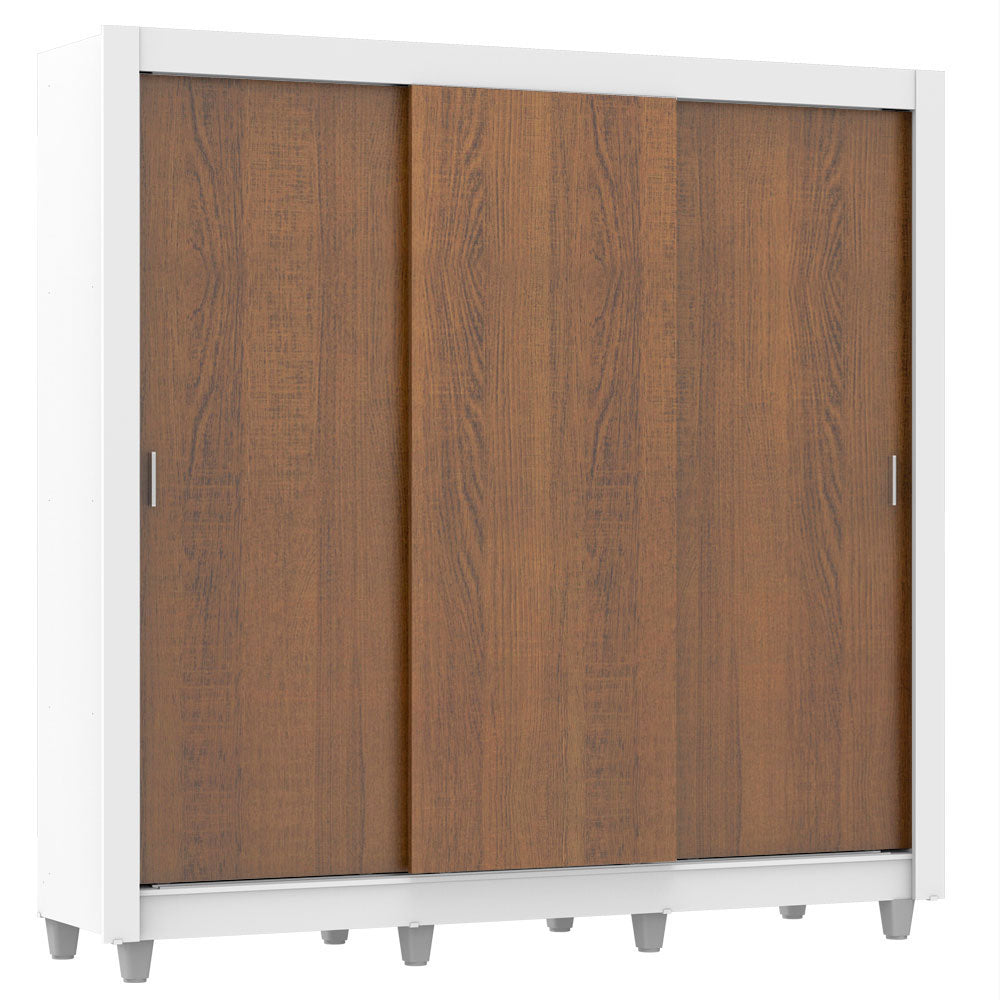 Clóset Matrimonial Mónaco 3 Puertas Correderas con Patas Blanco/Marrón