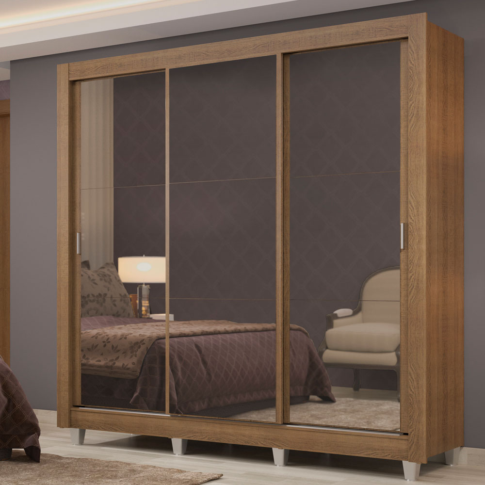 Clóset Matrimonial Lyon Plus 3 Puertas Correderas de Espejo 4 Cajones con Patas Marrón