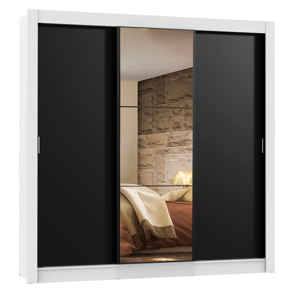 Clóset Matrimonial Lyon 3 Puertas Correderas con Espejo 2 Cajones Blanco/Negro