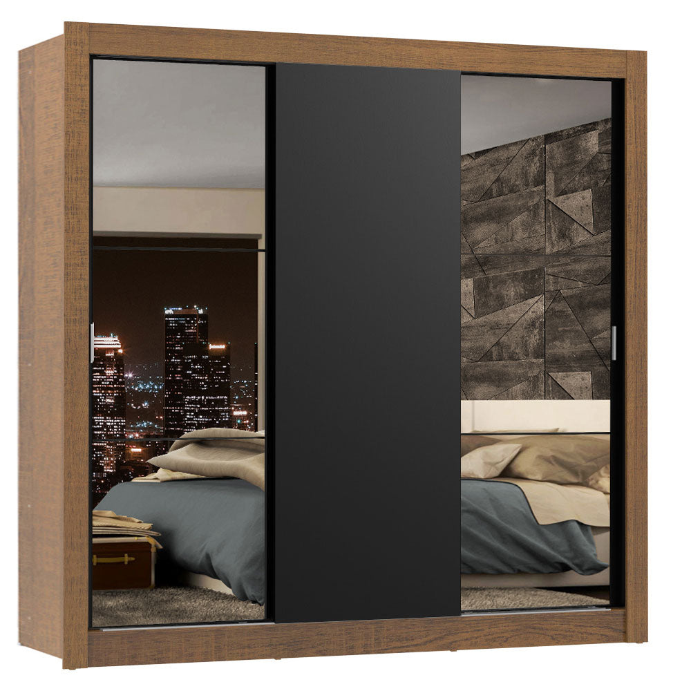 Clóset Matrimonial Lyon Plus 3 Puertas Correderas con Espejos 4 Cajones Marrón/Negro