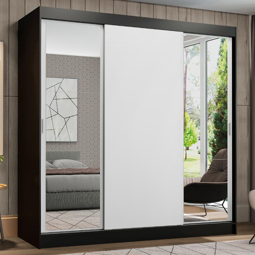 Clóset Matrimonial Reno 3 Puertas Correderas con Espejos Negro/Blanco