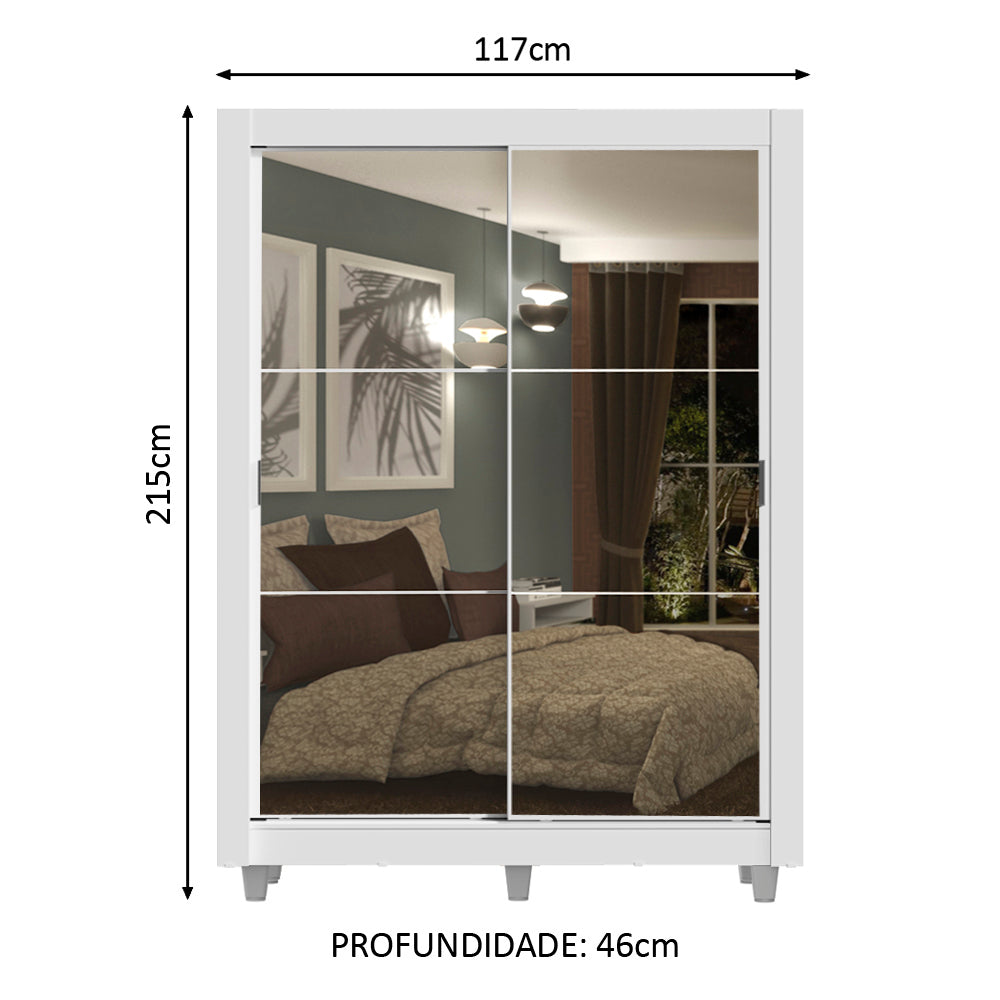 Clóset Soltero Dallas Plus 2 Puertas Correderas con Espejo 4 Cajones con Patas Blanco