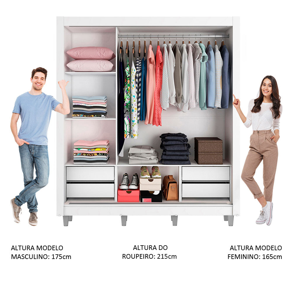 Clóset Matrimonial Lyon Plus 3 Puertas Correderas 4 Cajones con Patas Blanco/Marrón