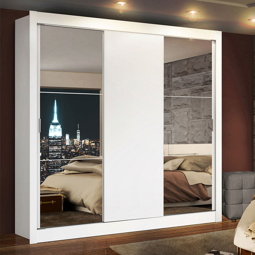 Clóset Matrimonial Lyon 3 Puertas Correderas con Espejos 2 Cajones Blanco