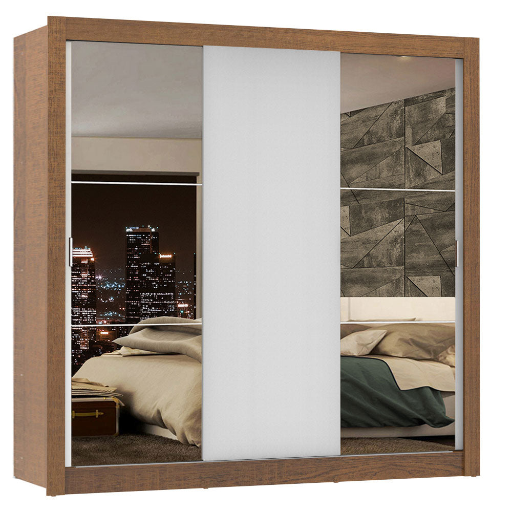Clóset Matrimonial Lyon Plus 3 Puertas Correderas con Espejos 4 Cajones Marrón/Blanco
