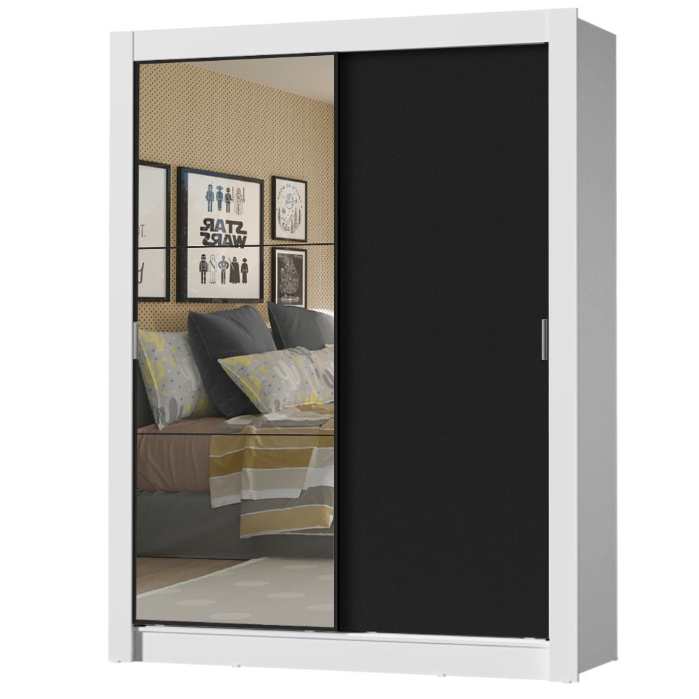 Clóset Soltero Dallas Plus 2 Puertas Correderas con Espejo 4 Cajones Blanco/Negro