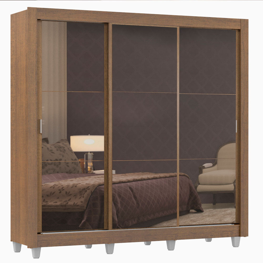 Clóset Matrimonial Lyon Plus 3 Puertas Correderas de Espejo 4 Cajones con Patas Marrón